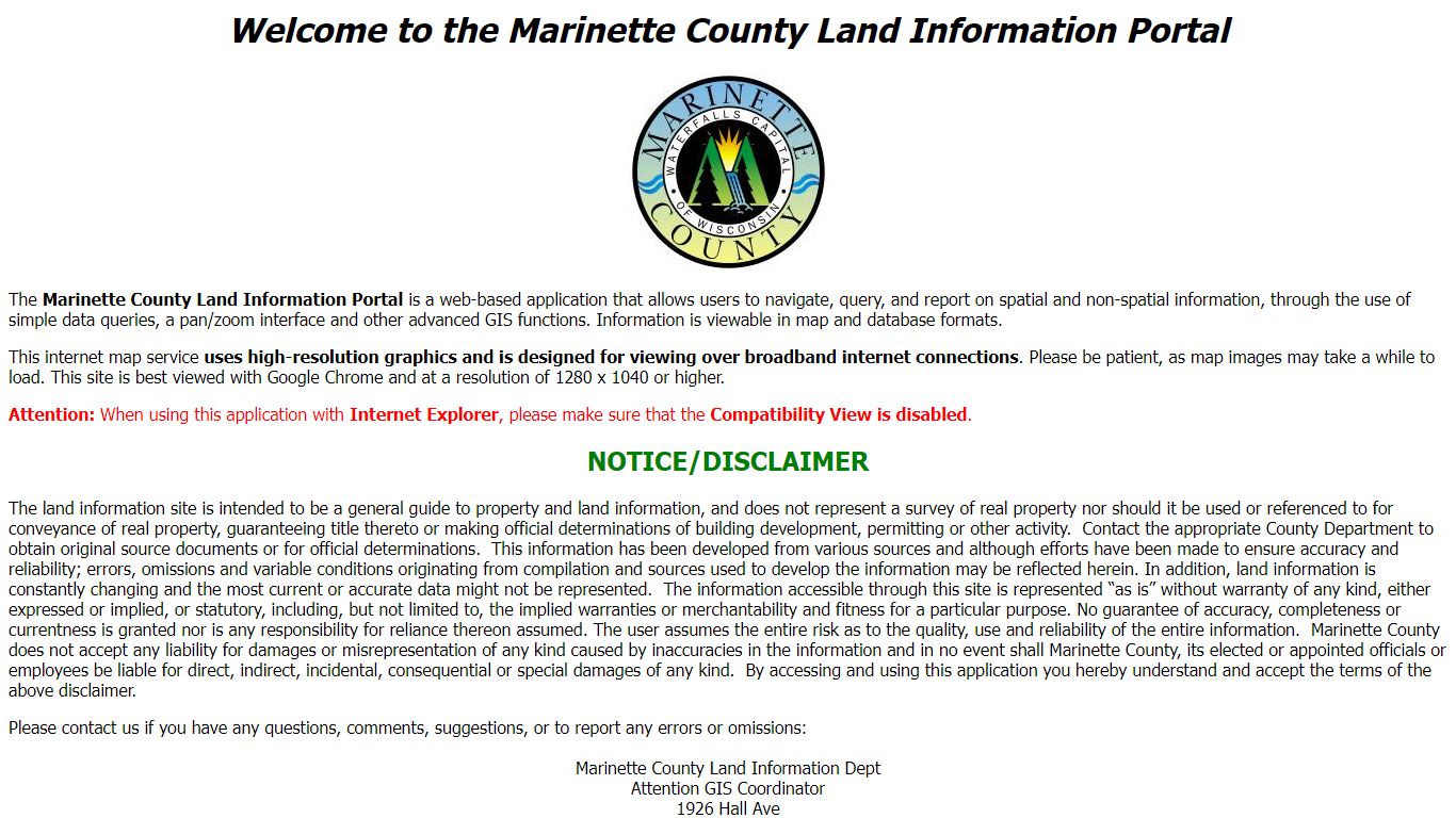 Marinette County, WI - Land Information Portal Disclaimer