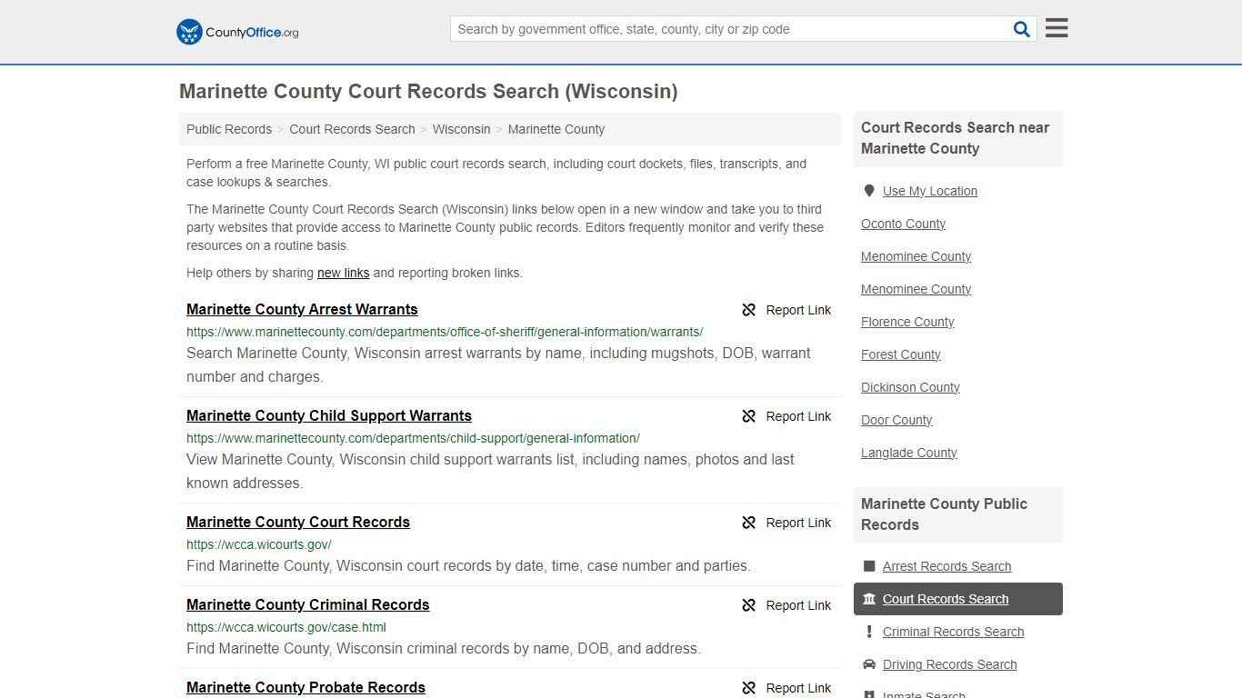 Marinette County Court Records Search (Wisconsin)