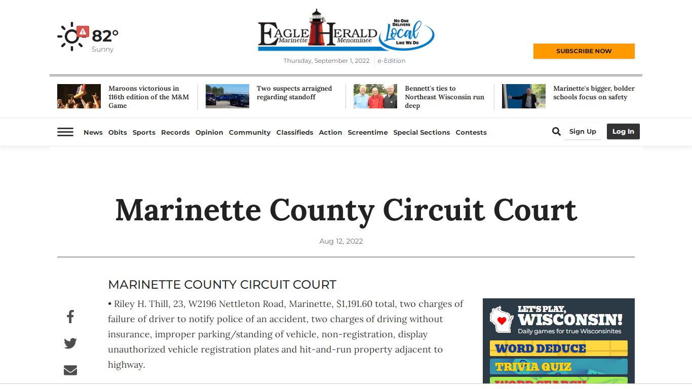 Marinette County Circuit Court | Records | ehextra.com
